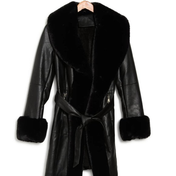 AKIRA Jackets & Blazers - Azalea Wang Faux Leather & Faux Fur Belted Short Trench Coat - Women's Size M